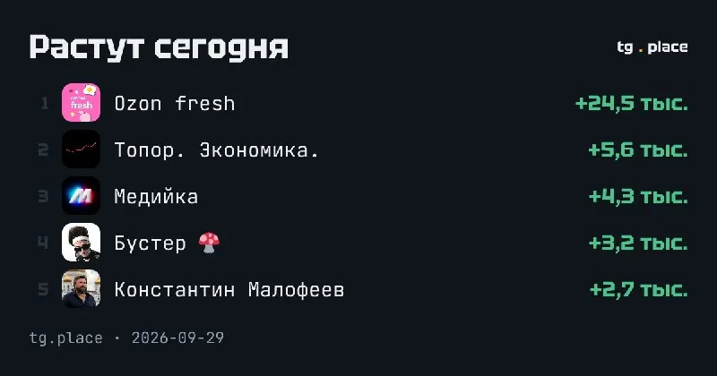 Пост канала «TG.PLACE - official channel» от 29 сентября 2026 г.